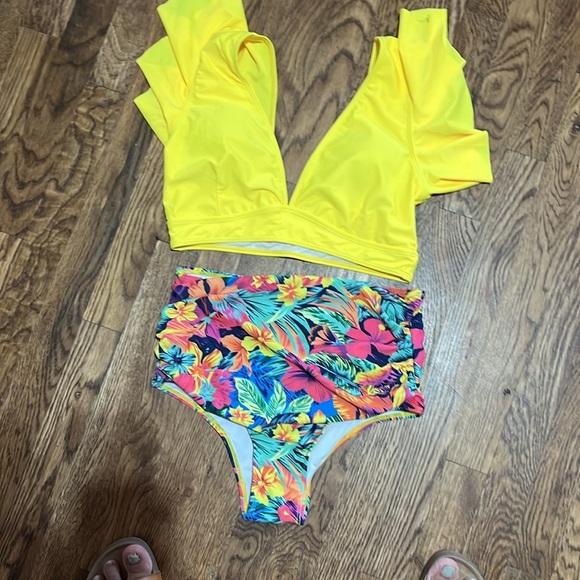 SPORLIKE Women High Waisted Swimsuit Flounce Straps Bikini Bathing Suit * NWOT - Picture 5 of 8